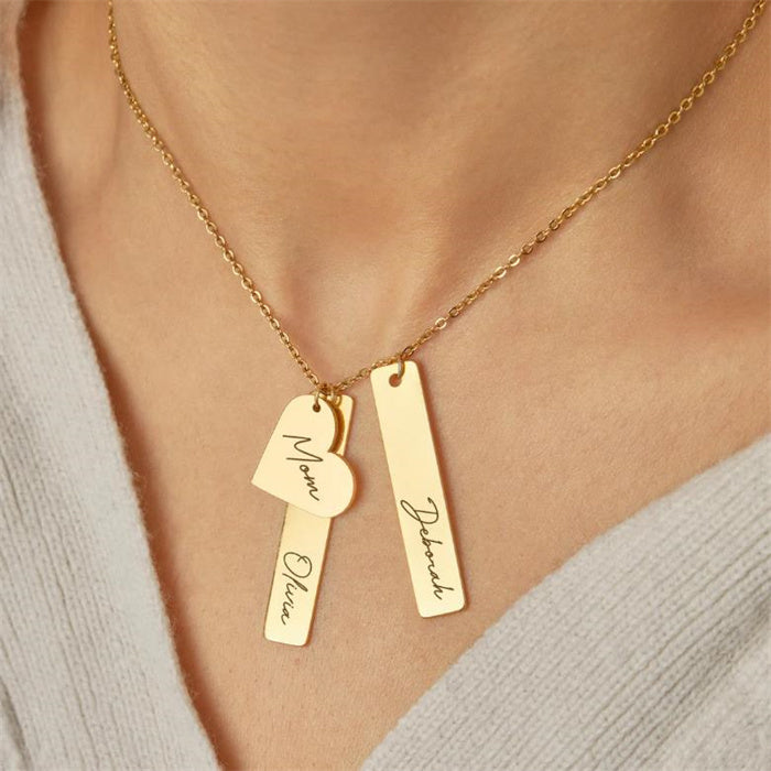 Name Heart Rectangle Pendant Necklace