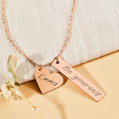 Name Heart Rectangle Pendant Necklace